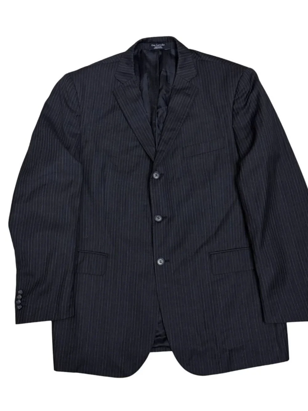 GUY LAROCHE Pinstripe Black Business Casual Formal Blazer & Dress Pants SUIT 44R
